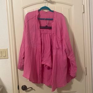 Pink Oversized Pool cover up Set